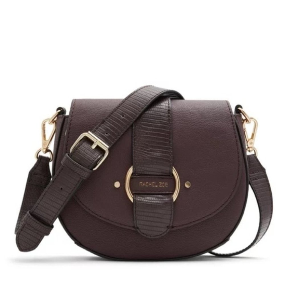 Rachel Zoe Sadie Saddle Croossbody Handbag in Plum Brown Grainy Leopard Fall New